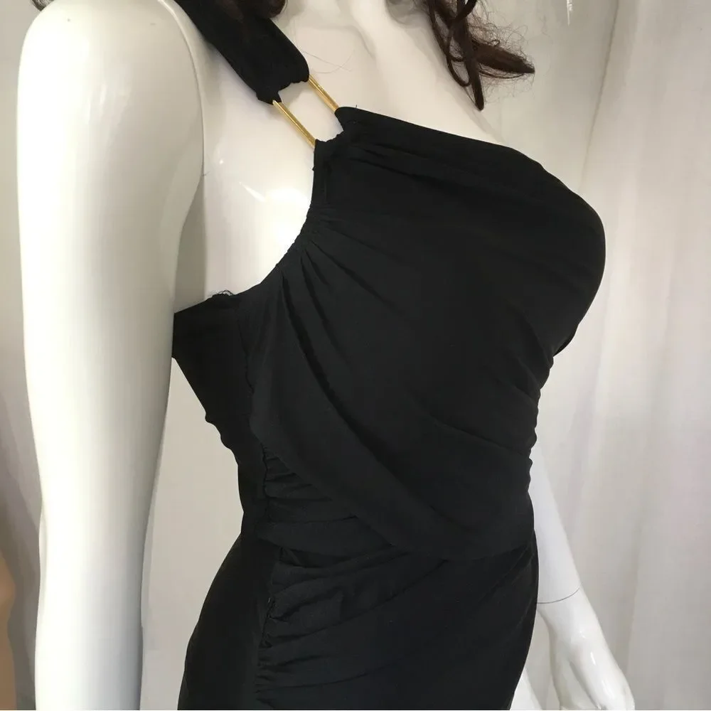 NEW SPANX Black Whittle Waistline Draped One Shoulder One Piece Swimsuit 10